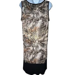 Prelude Women’s Sz Large Sheath Dress  Sleeveless Animal Print Tan Black Sparkle